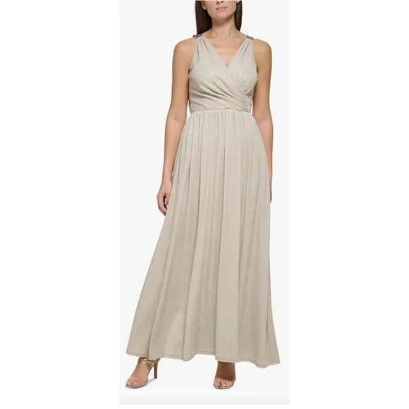 fitted lace wedding dress Beige Shimmer Maxi Dress main image 0